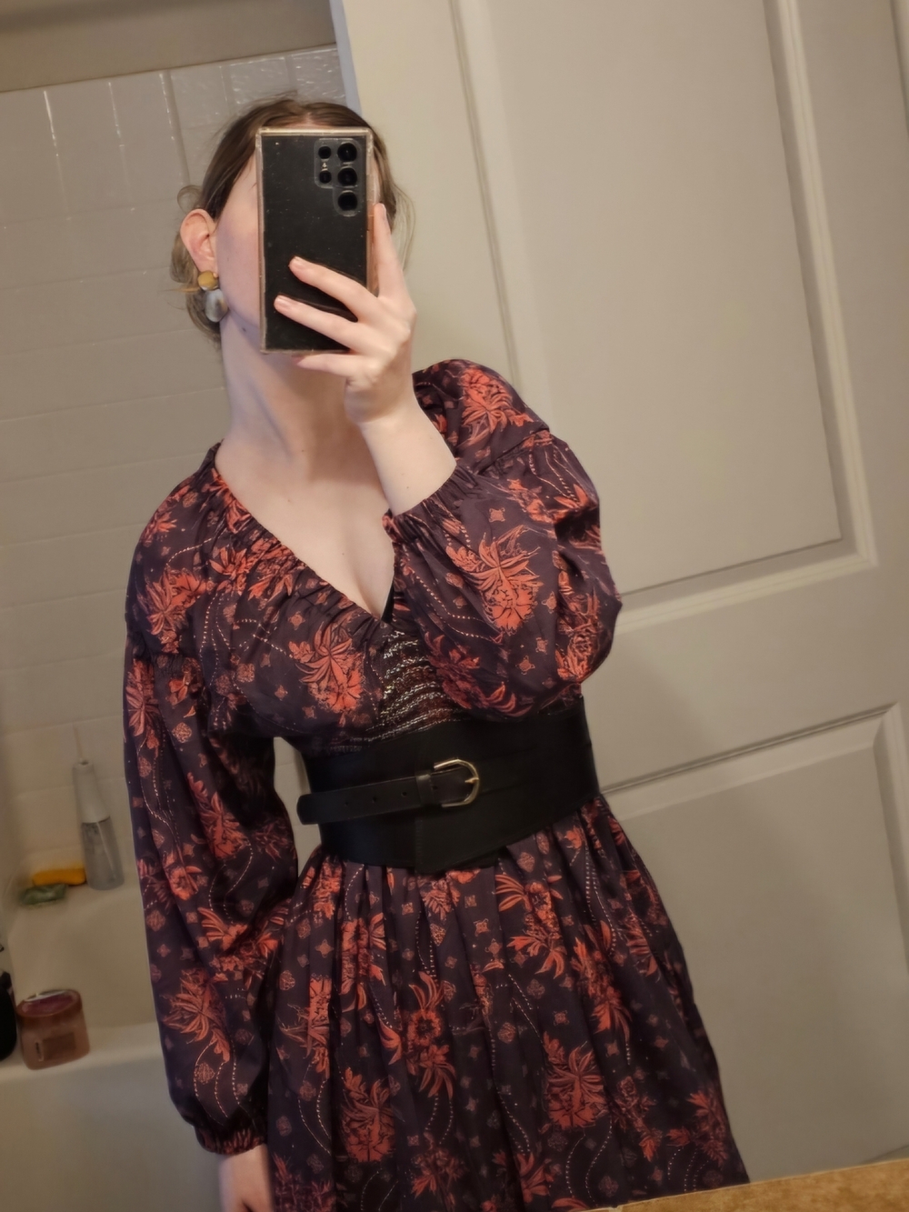 Boho Floral V-Neck Long Sleeve Maxi Dress in Plum and Coral - Picture 3 of 13